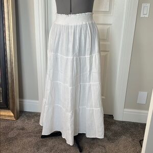 Vacation Wear White Cotton Gauze Long Skirt